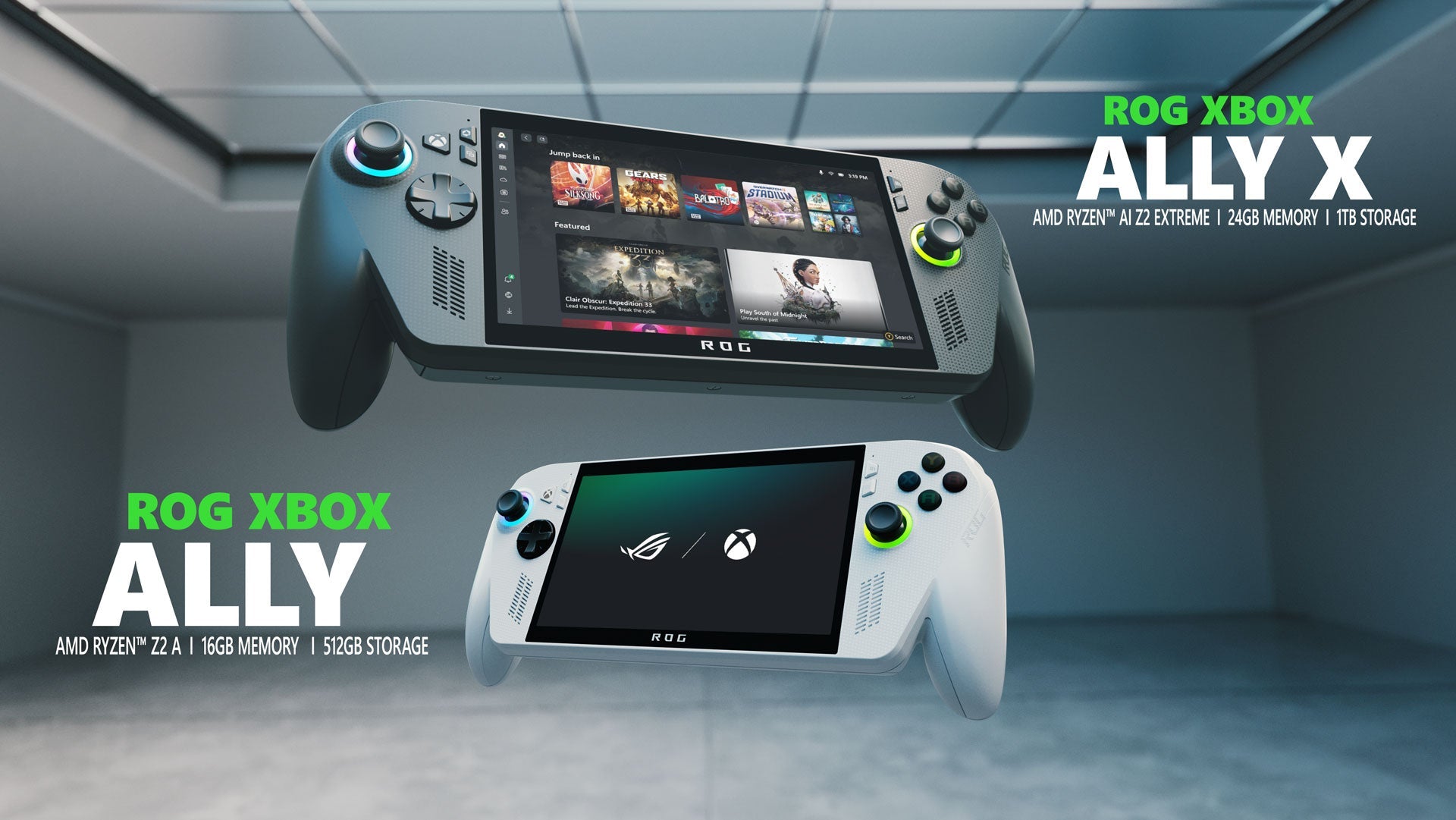Dos consolas portátiles creadas por ASUS en colaboración con Xbox para transformar la forma de jugar en cualquier lugar: ROG Xbox Ally y ROG Xbox Ally X