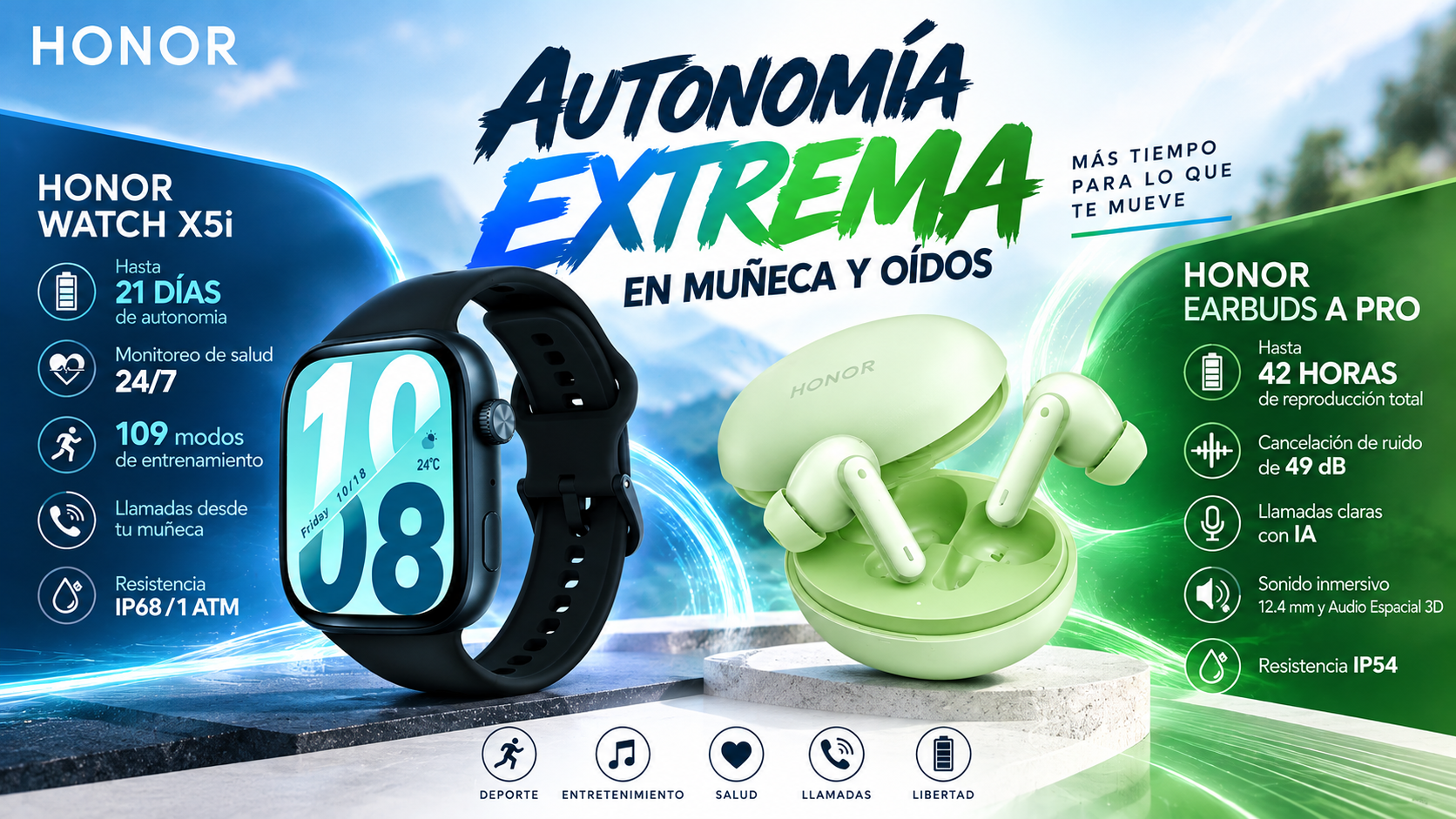 Los HONOR Watch X5i y Earbuds A Pro apuestan por más batería diaria