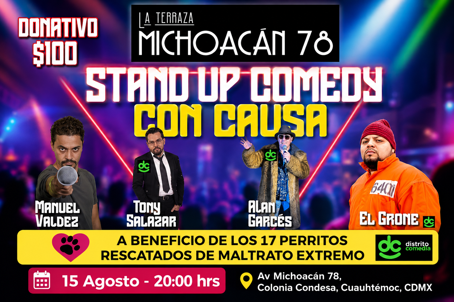 🐾 Risas que salvan vidas: Stand Up con causa por 17 perritos rescatados