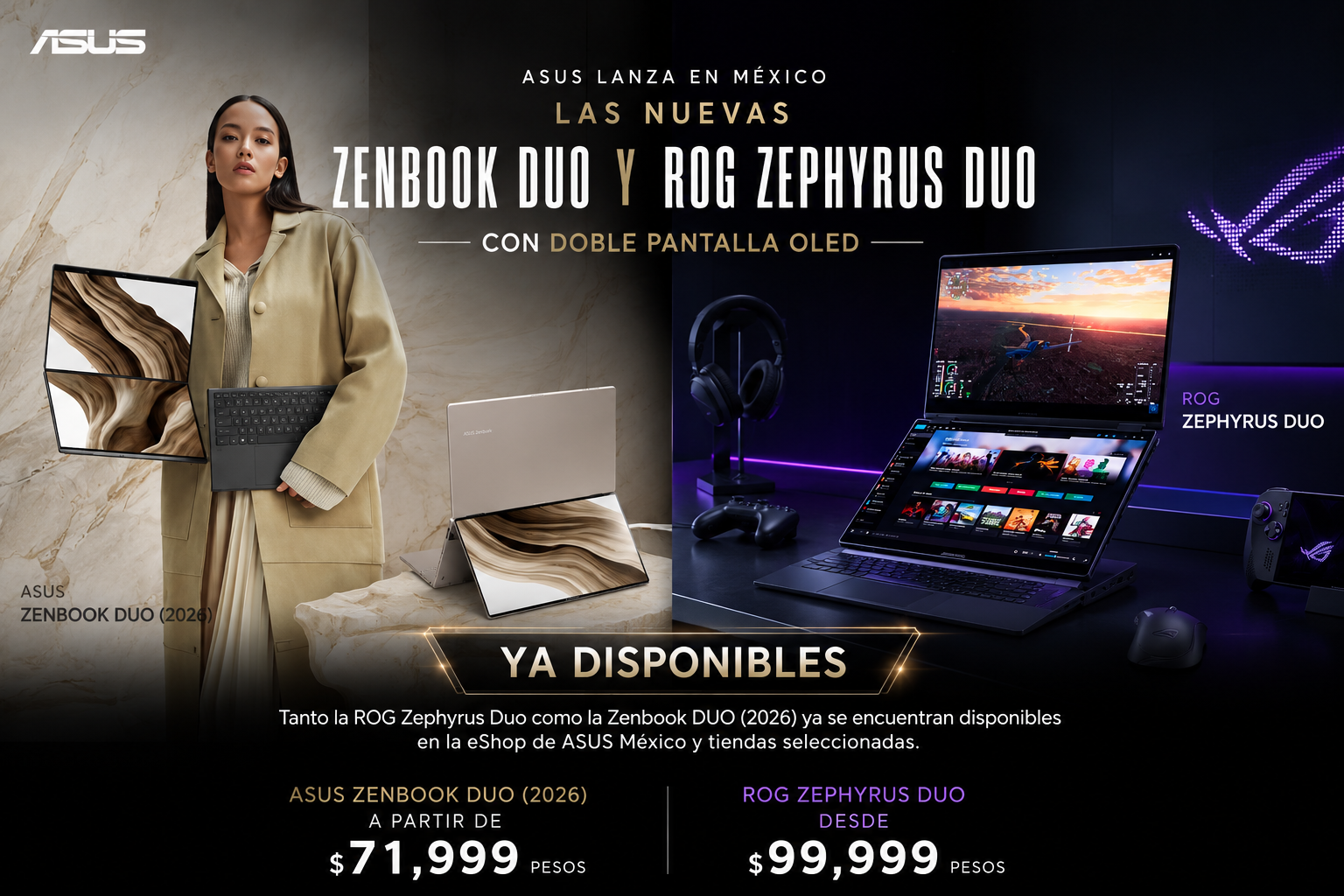 ASUS lanza en México las nuevas Zenbook DUO y ROG Zephyrus Duo con doble pantalla OLED