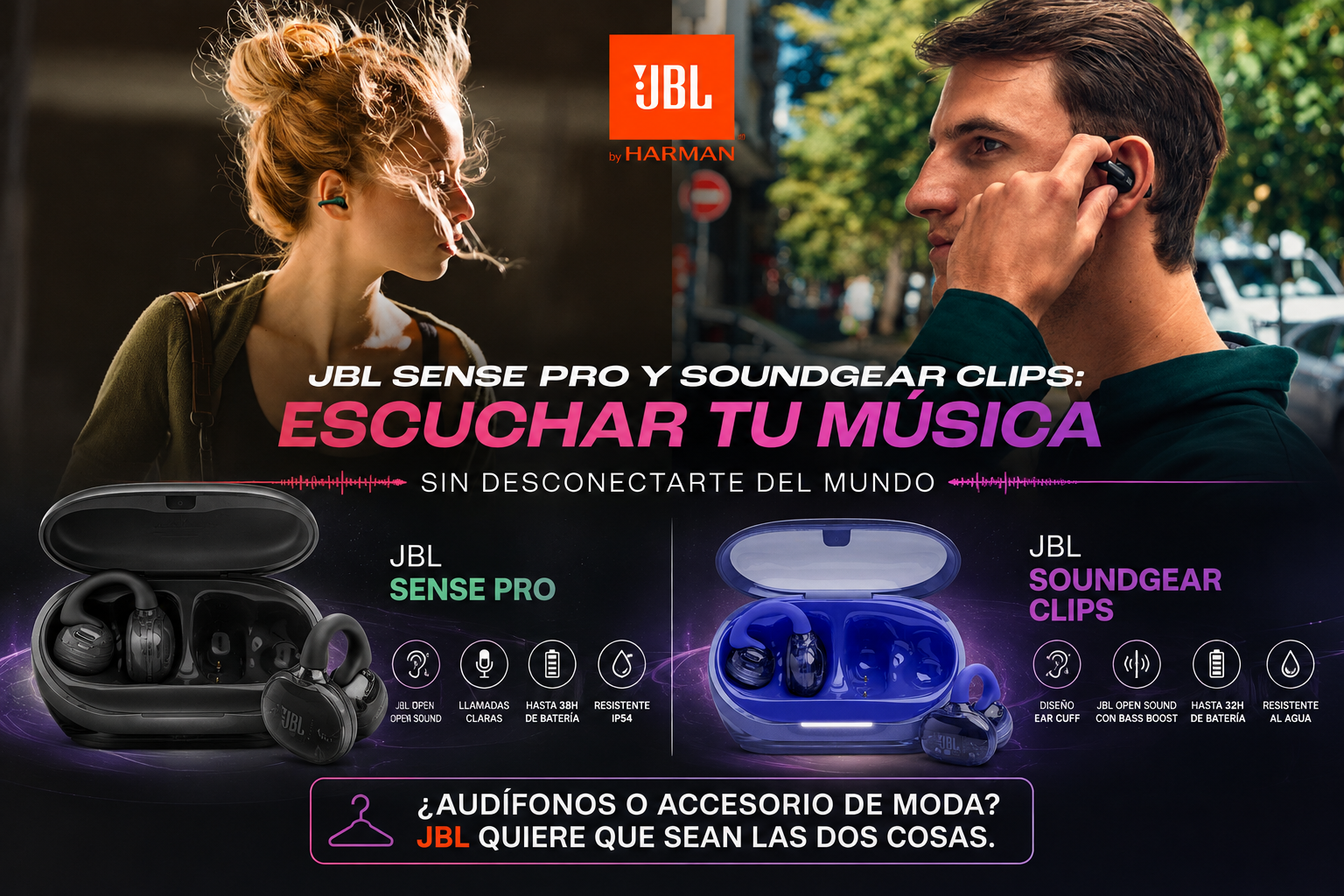 JBL lleva el audio abierto al estilo cotidiano con Sense Pro y Soundgear CLIPS