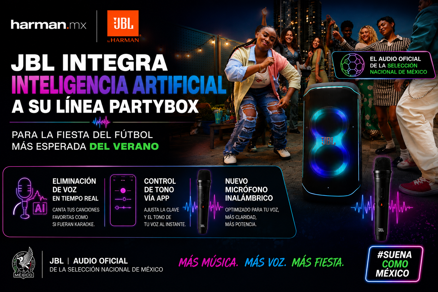 JBL integra Inteligencia Artificial a su línea PartyBox para la fiesta del fútbol más esperada del verano