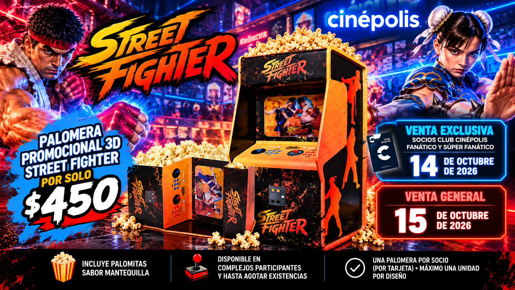 ¡La batalla comienza en Cinépolis con la palomera 3D de Street Fighter!