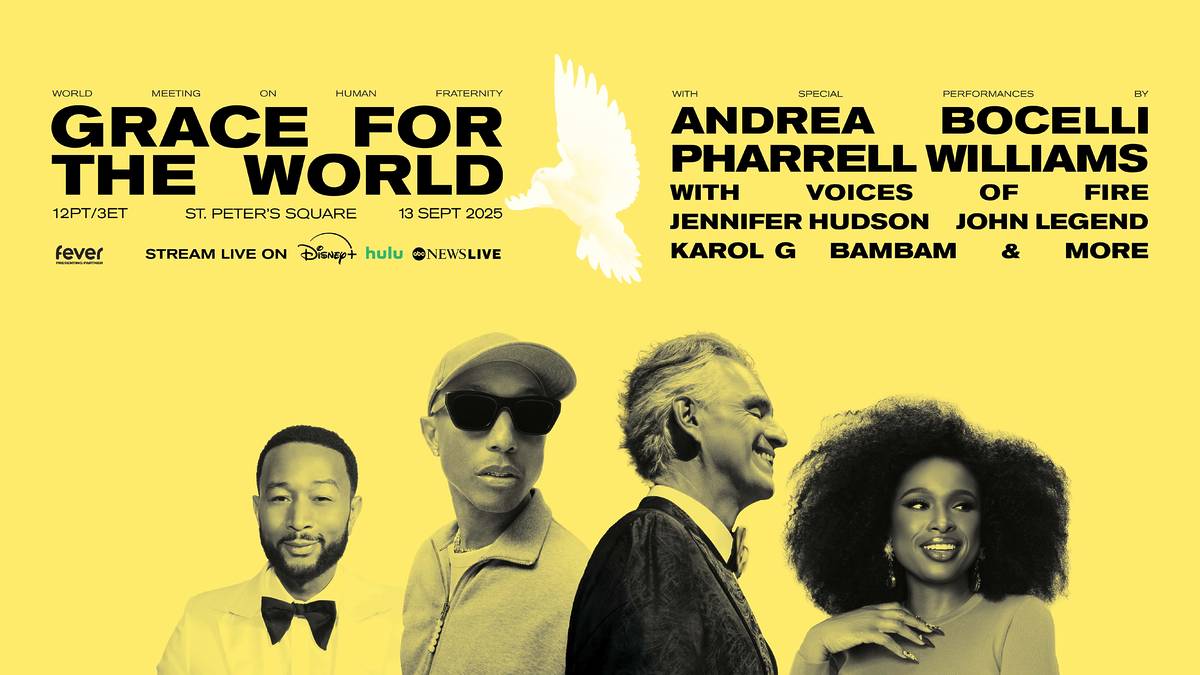 GRACE FOR THE WORLD, EL CONCIERTO HISTÓRICO DESDE LA CIUDAD DEL VATICANO CODIRIGIDO POR PHARRELL WILLIAMS Y EL MAESTRO ANDREA BOCELLI SE TRANSMITIRÁ EN VIVO EL 13 DE SEPTIEMBRE EXCLUSIVAMENTE POR DISNEY+