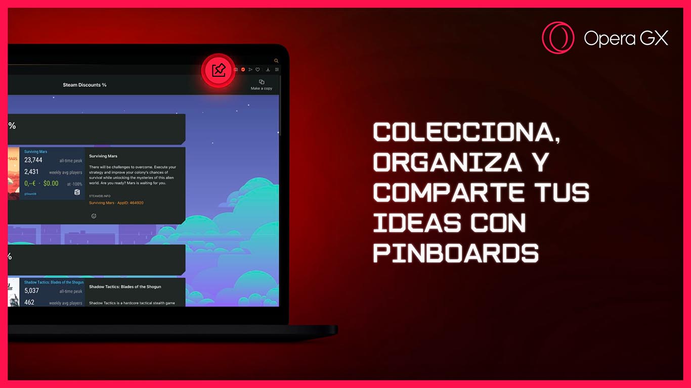 Descubre Pinboards en Opera GX: Organiza y comparte tu mundo gamer