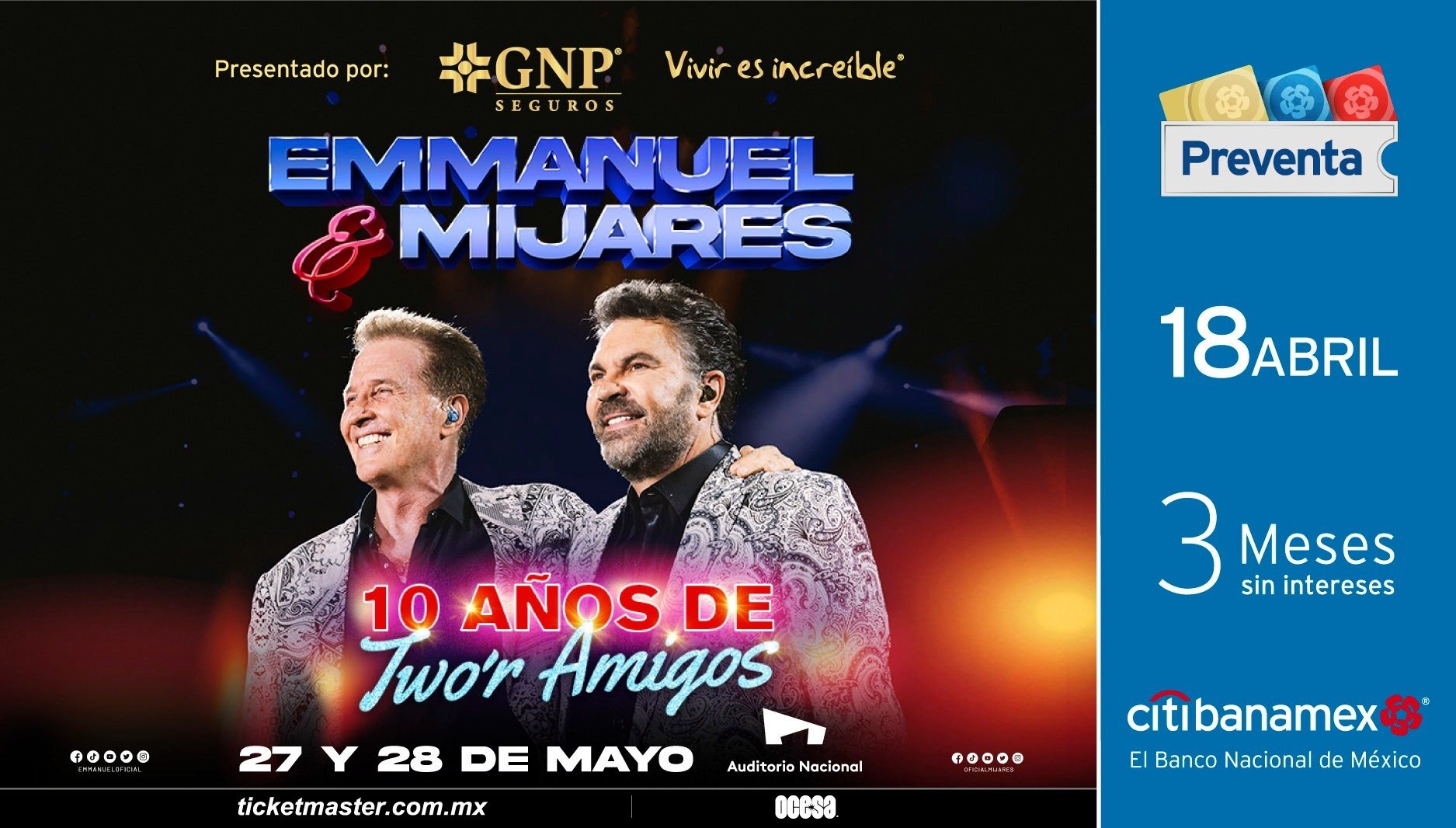 Emmanuel & Mijares celebrarán 10 años del Two'r Amigos con nuevas fechas