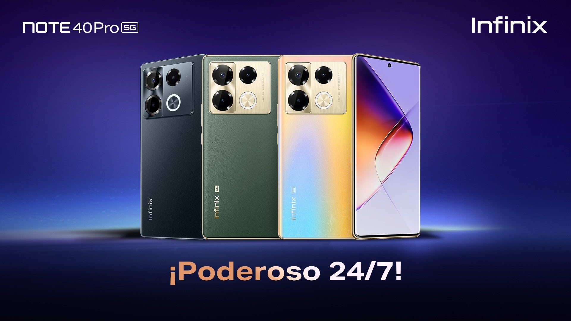 Carga el Infinix Note 40 Pro + 5G de 0 a 100 en menos de 25 minutos con su potente carga rápida de 100W.