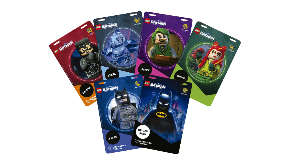 gamescom latam 2026 presenta los gafetes oficiales con LEGO® Batman: Legacy of the Dark Knight en ilustraciones coleccionables